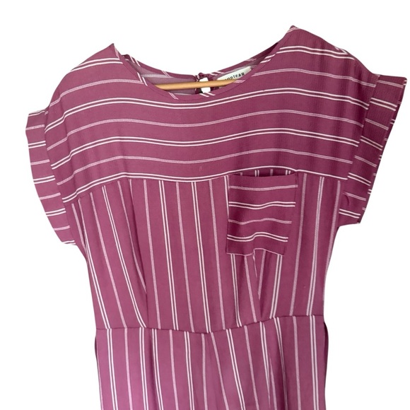 Monteau Women’s Pink White Striped Wide Leg Slit Jumpsuit Size L Short Sleeve - Picture 5 of 13